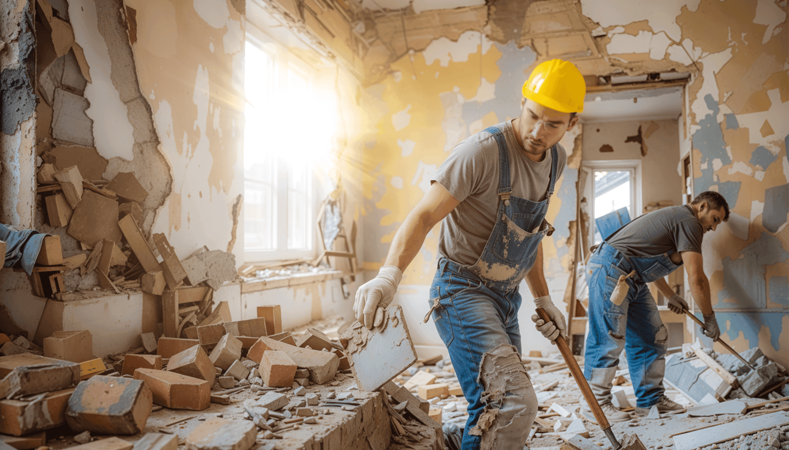 Domestic demolition team at work in Melbourne, clearing debris from a residential building interior - Exccell Demolition